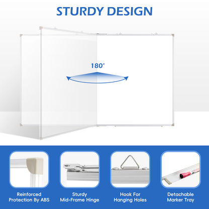 Large Dry Erase White Board Double Sided Magnetic Foldable Whiteboard Wall Mounted Folding Message Presentation Board