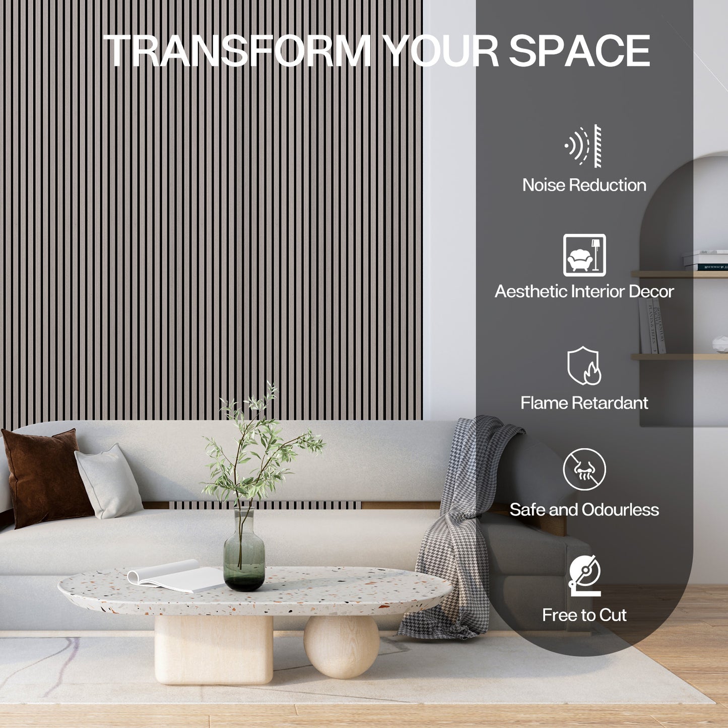 2 Pcs Acoustic Slat Wood Wall Panel, 46.45" x 23.81" Wood Slat Soundproof Wall Panel, Ash Wood