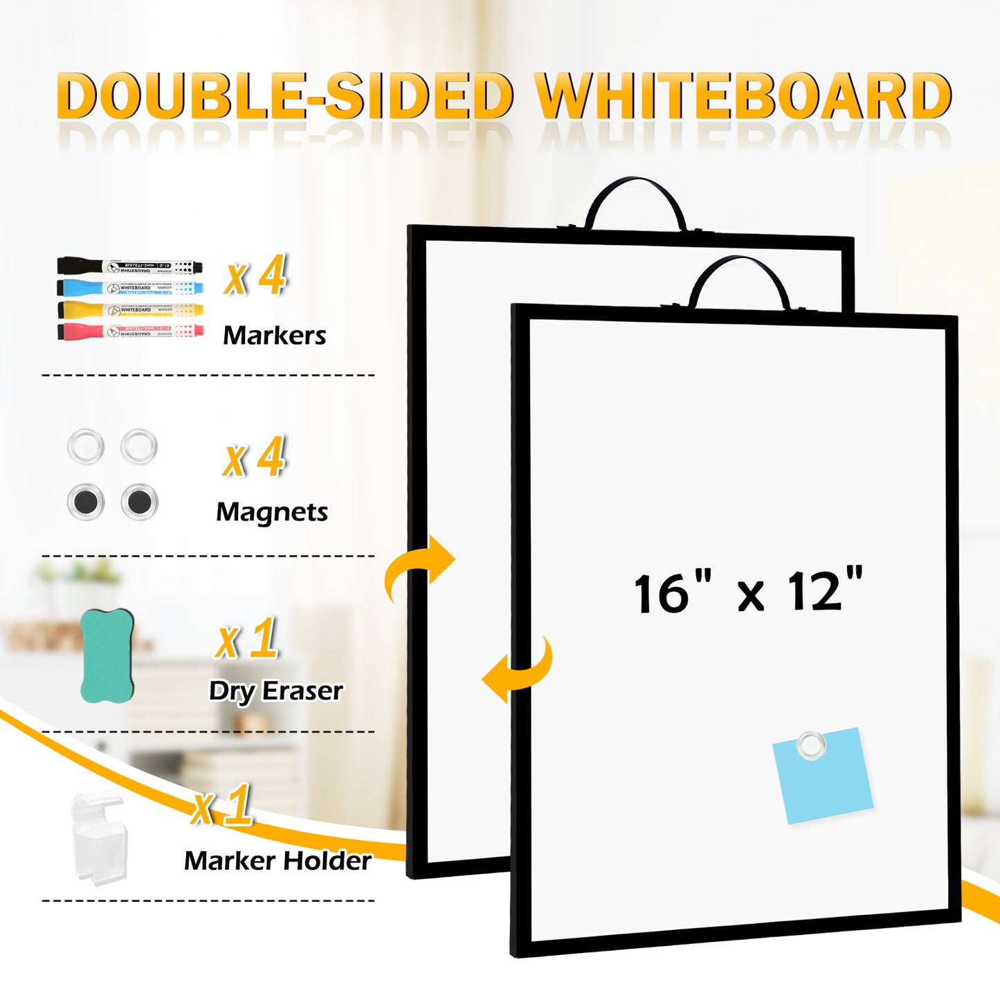 Dry Erase White Board for Wall, 12" x 16" Small Magnetic Portable Double-Sided Whiteboard