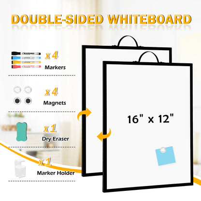 Dry Erase White Board for Wall, 12" x 16" Small Magnetic Portable Double-Sided Whiteboard