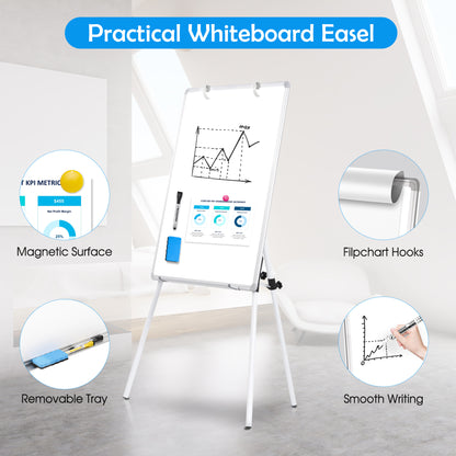 Whiteboard Easel with Stand 36" x 24" Height Adjustable Tripod Stand Portable Magnetic Dry Erase White Board, Sliver