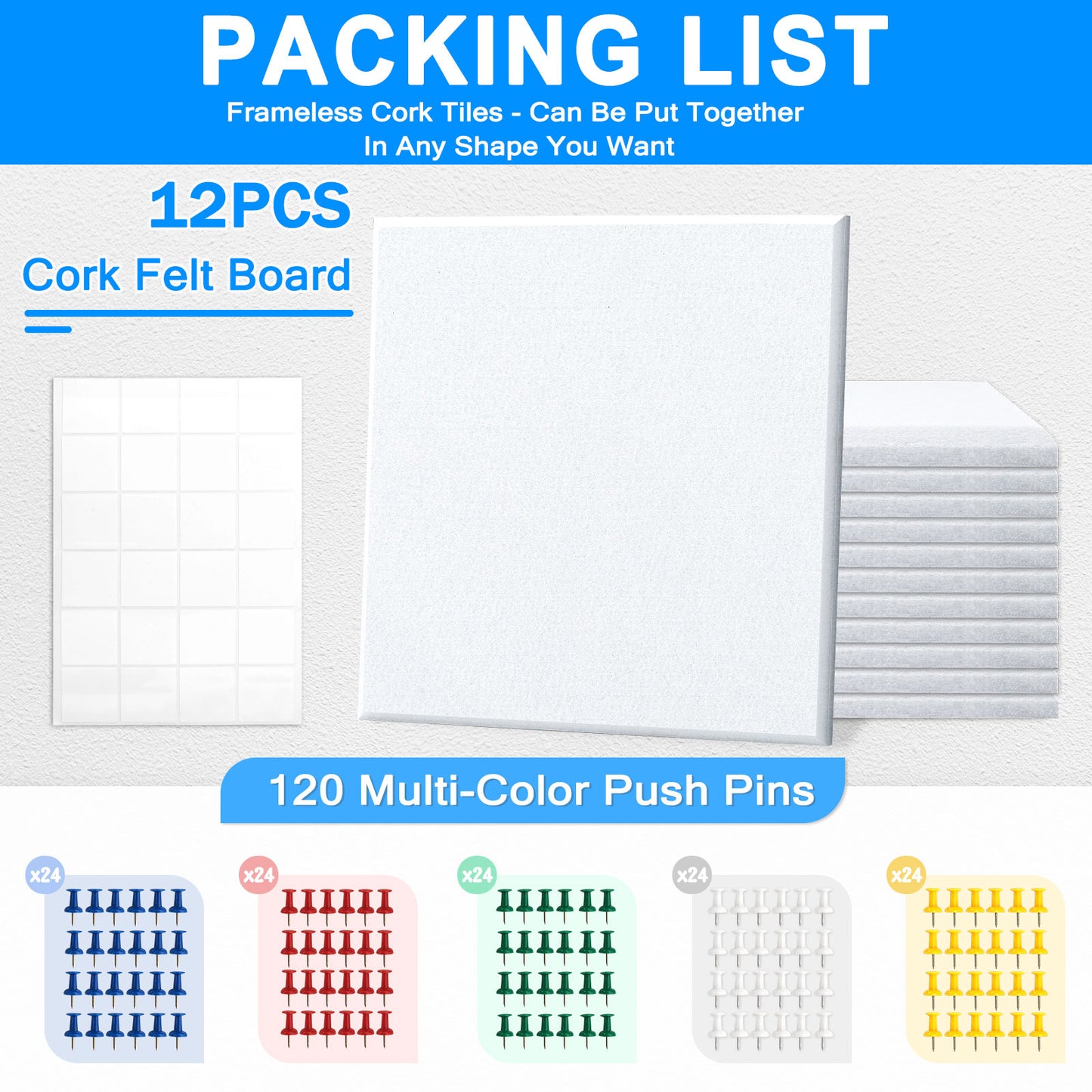 12 Packs White Felt Board Large Cork Bulletin Board Cork Board Wall Tiles