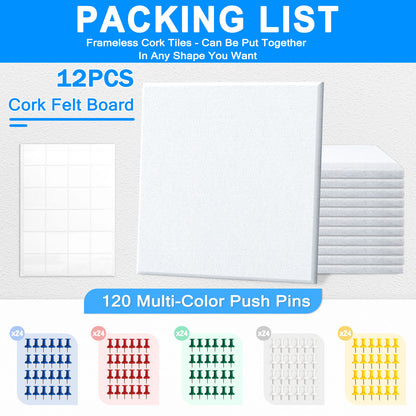 12 Packs White Felt Board Large Cork Bulletin Board Cork Board Wall Tiles