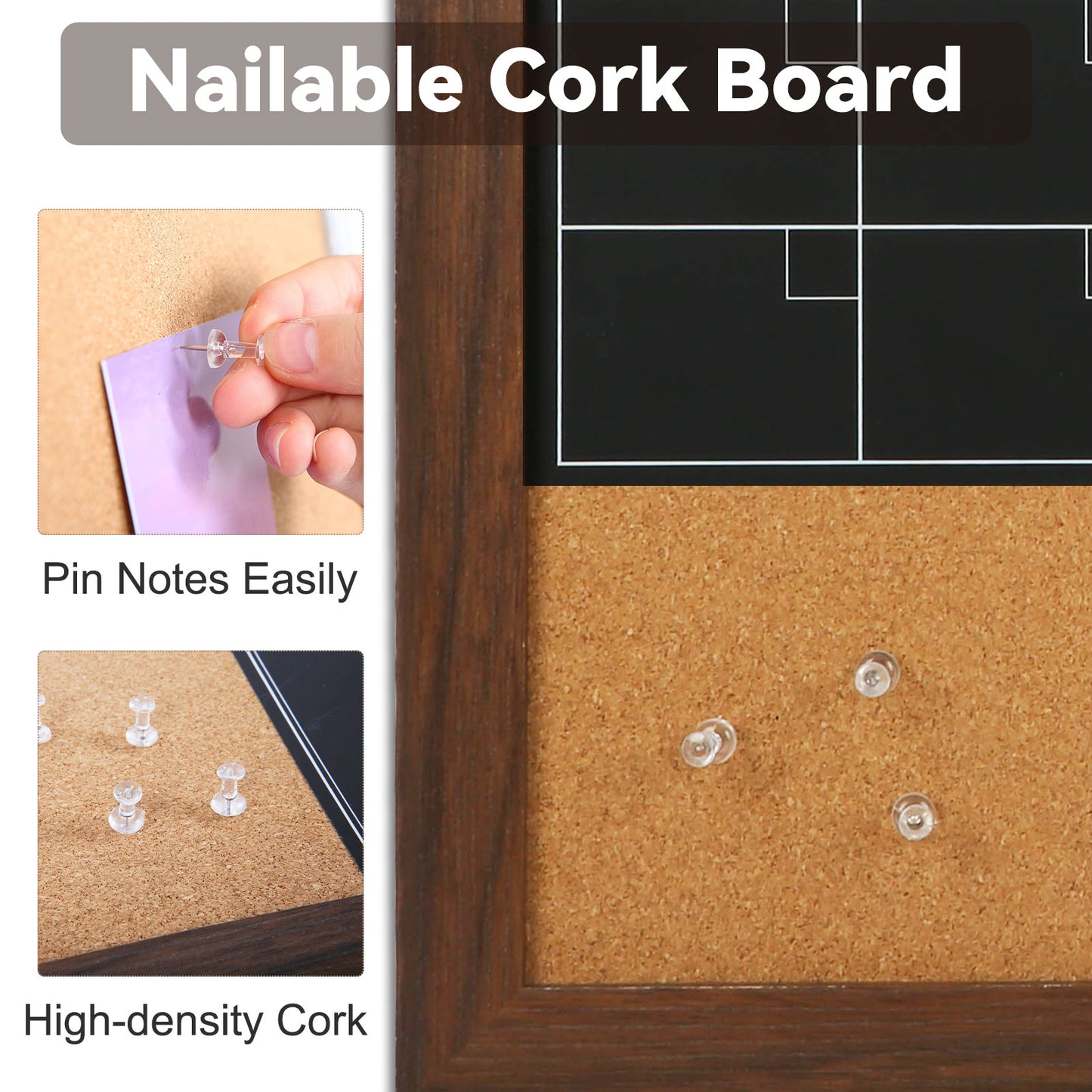 Chalkboard Calendar Corkboard Combo, Magnetic Monthly Planner with 2 Markers 6 Magnets 4 Pushpins