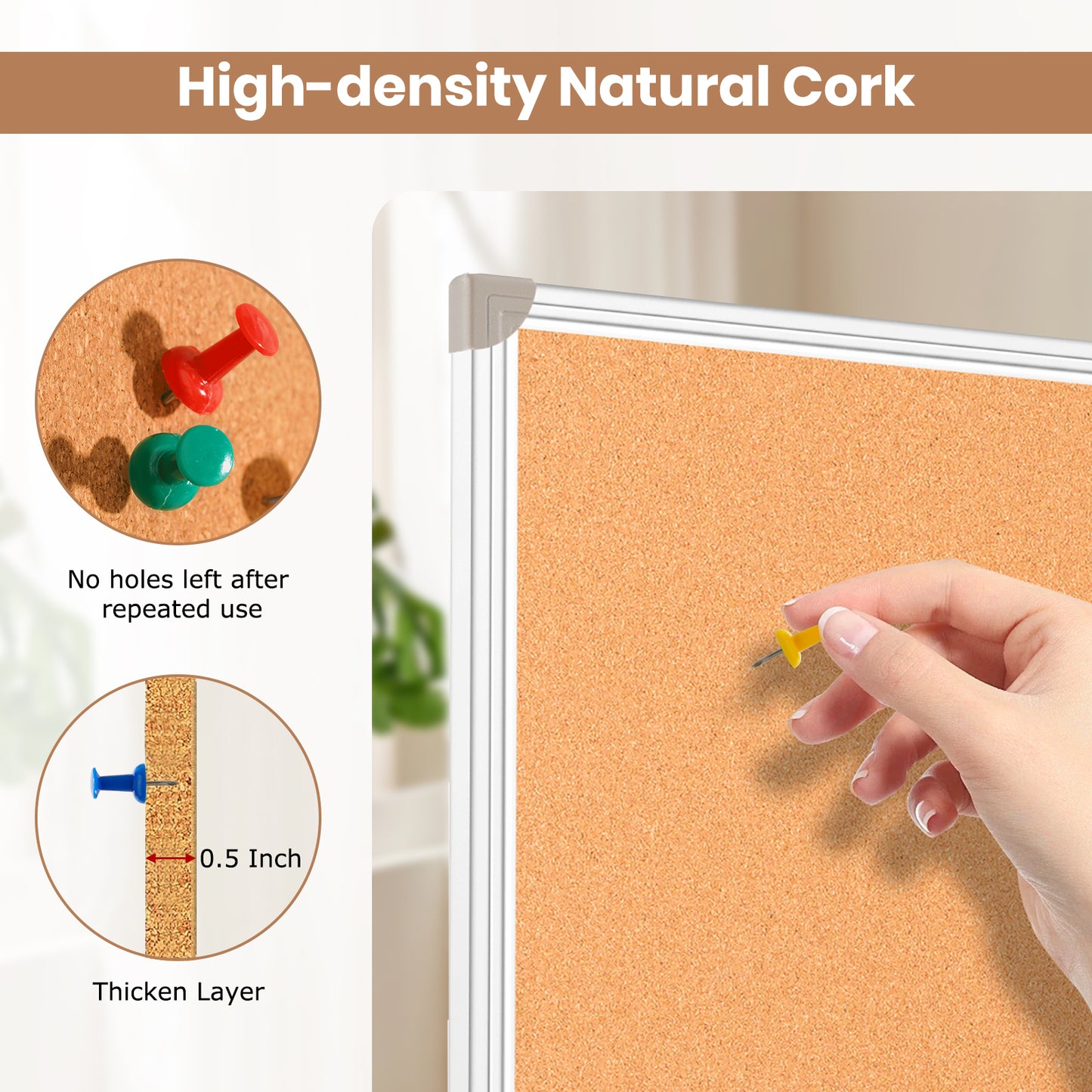 Foldable Cork Board, Double-Sided Large Corkboard for Wall Aluminum Frame with 20 Pins