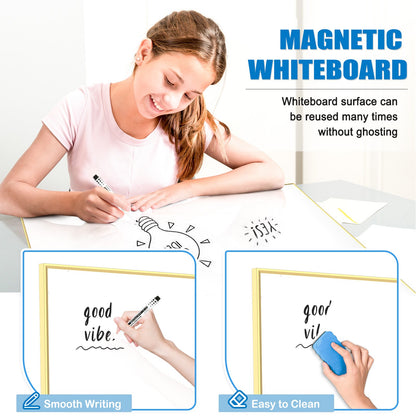 Magnetic Whiteboard for Wall, Gold Frame Dry Erase Board with 4 Markers 6 Magnets 1 Eraser