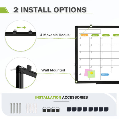 Magnetic Whiteboard Calendar for Wall, Double-Sided, with 4 Markers 8 Magnets 1 Eraser 1 Tray-Black