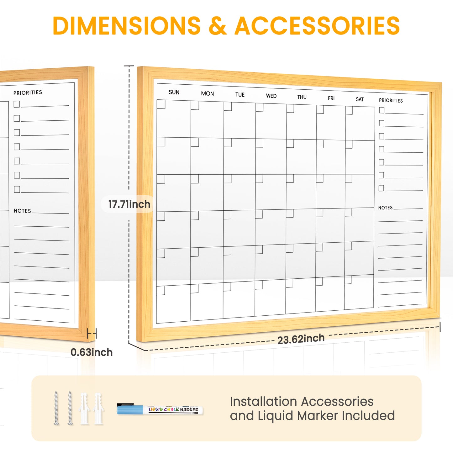 Acrylic Calendar for Wall Whiteboard, 24''x18'' Monthly Calendar Clear Dry Erase Board