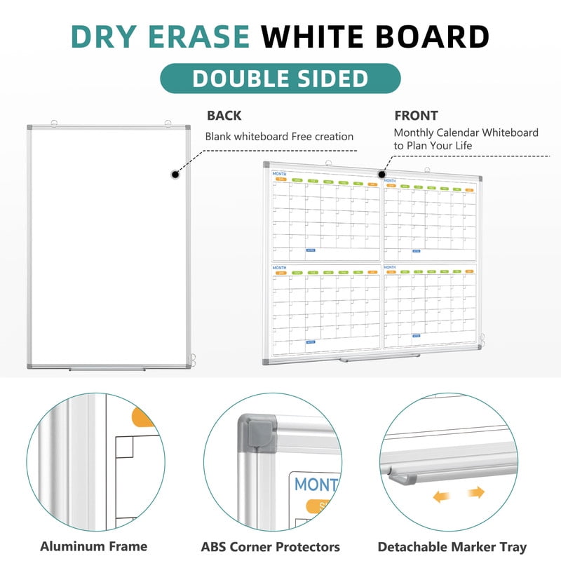 White Board Calendar Dry Erase Wall Mount 4 Monthly Calendar Whiteboard 4 Month White Board Calendar Planner Schedule Board