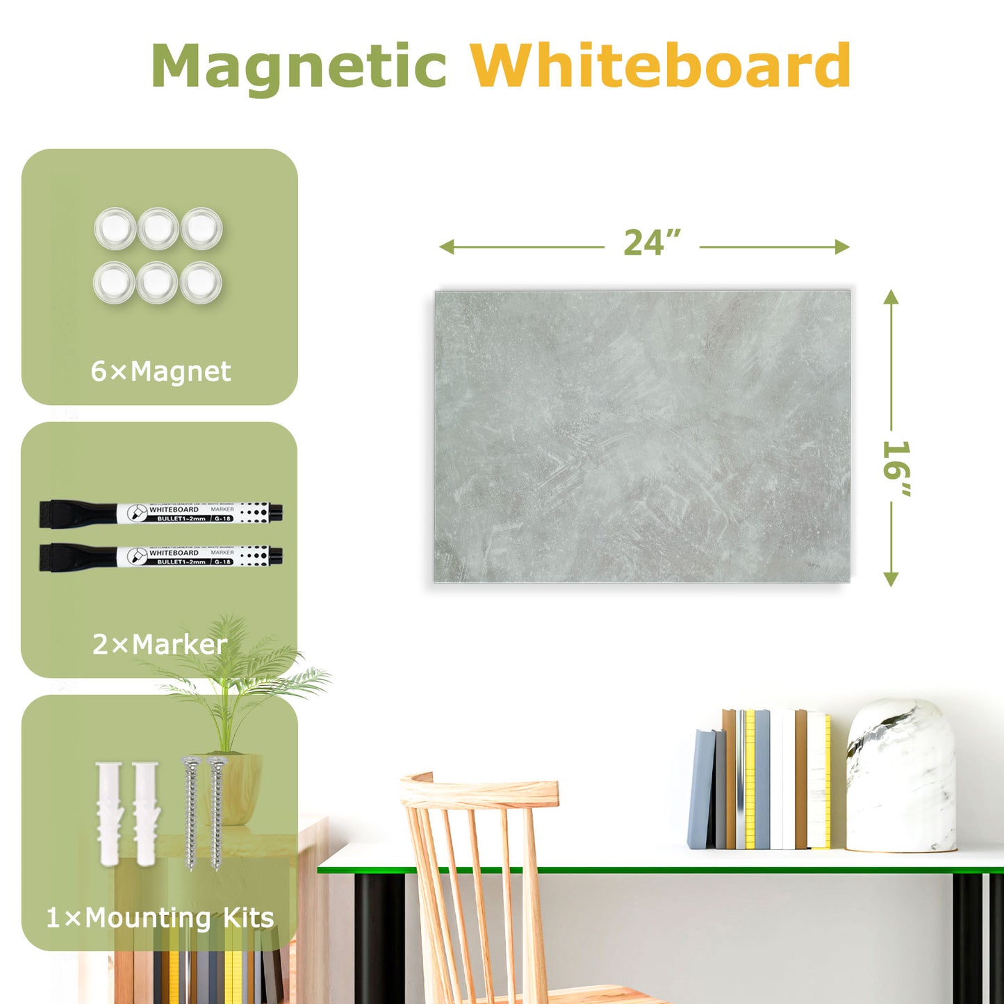 Frameless Magnetic Whiteboard Dry Erase White Board Decorative White Board for Wall with Concrete Pattern