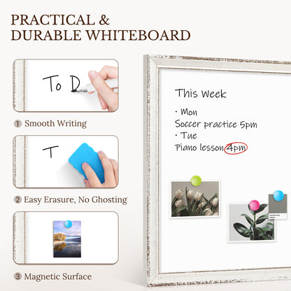 Dry Erase Board 18"x12", 24"x18", 36"x24" Magnetic Whiteboard for Wall White Board with Retro Design White Wooden Frame Wall Mounted Whiteboard