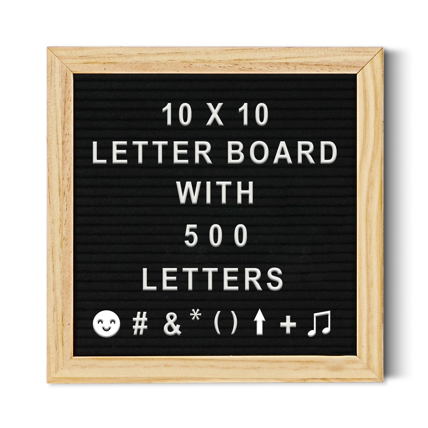 Felt Letter Board 10''x 10'', Wooden Frame with Stand, 500 Letters, Numbers & Symbols Included, Black