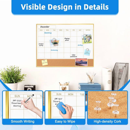 Dry Erase Calendar Whiteboard Cork Board Combo Magnetic White Board Calendar Dry Erase for Wall