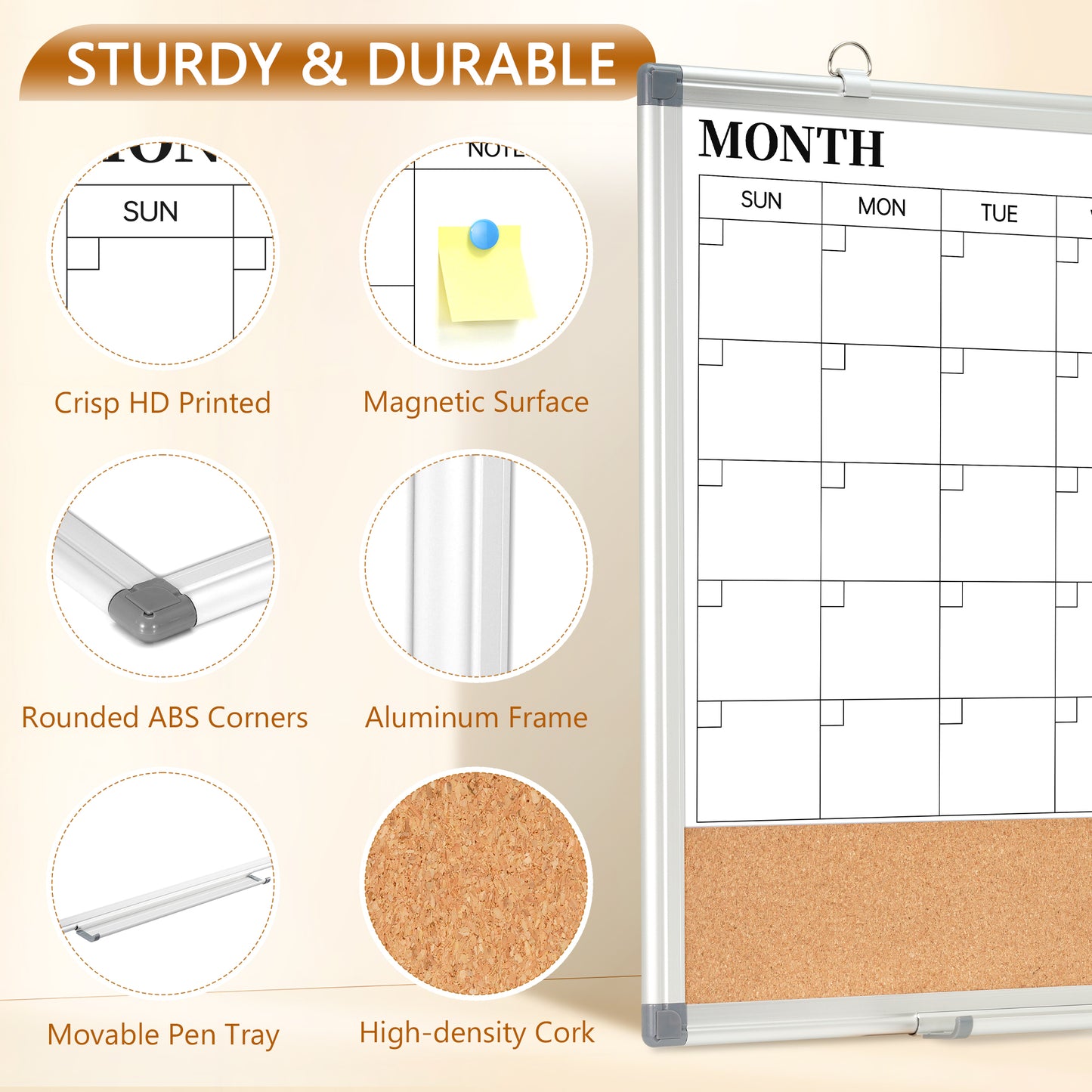 DOLLAR BOSS Calendar Whiteboard Large Dry Erase Board 46.5" X 34.5" Double Sided Magnetic Whiteboard