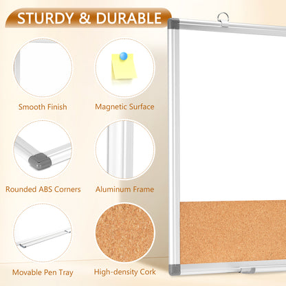 Dry Erase Board Double-Sided Whiteboard Cork Board Combo for Wall,  24" x 18", 36" x 24" Dry Erase White Board Corkboard Combination