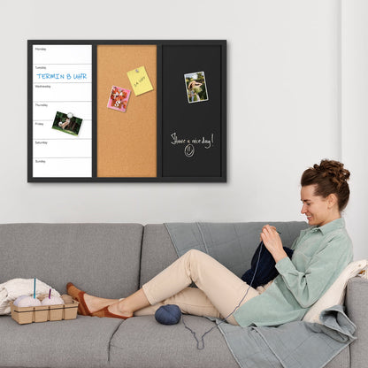 3 In 1 Magnetic Whiteboard Corkboard Chalkboard Combo Wall Board Combination Board Cork/Whiteboard/Chalkboard