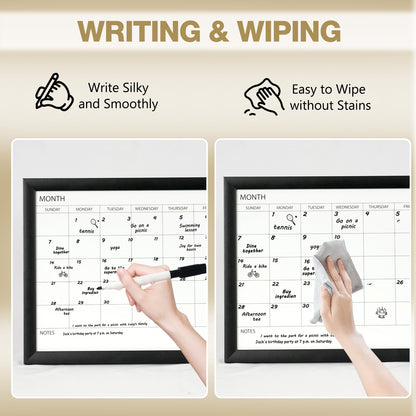 Dry Erase White Board & Monthly Calendar Board, Magnetic Whiteboard for Wall, 16"x12" Hanging Board