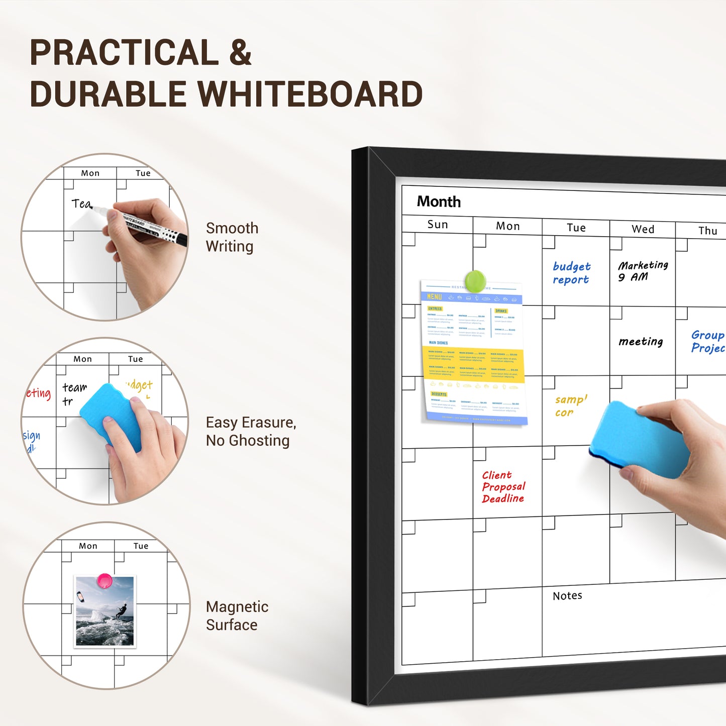 Calendar White Board Dry Erase Calendar Whiteboard 24" x 18" Wall Mount Magnetic Whiteboard Monthly Whiteboard