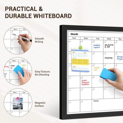 Calendar White Board Dry Erase Calendar Whiteboard 24" x 18" Wall Mount Magnetic Whiteboard Monthly Whiteboard