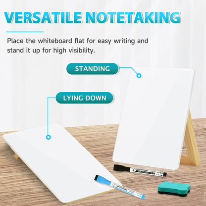 Glass Desktop Whiteboard with Reversable Stand Tabletop Small Portable Dry Erase Glass White Board