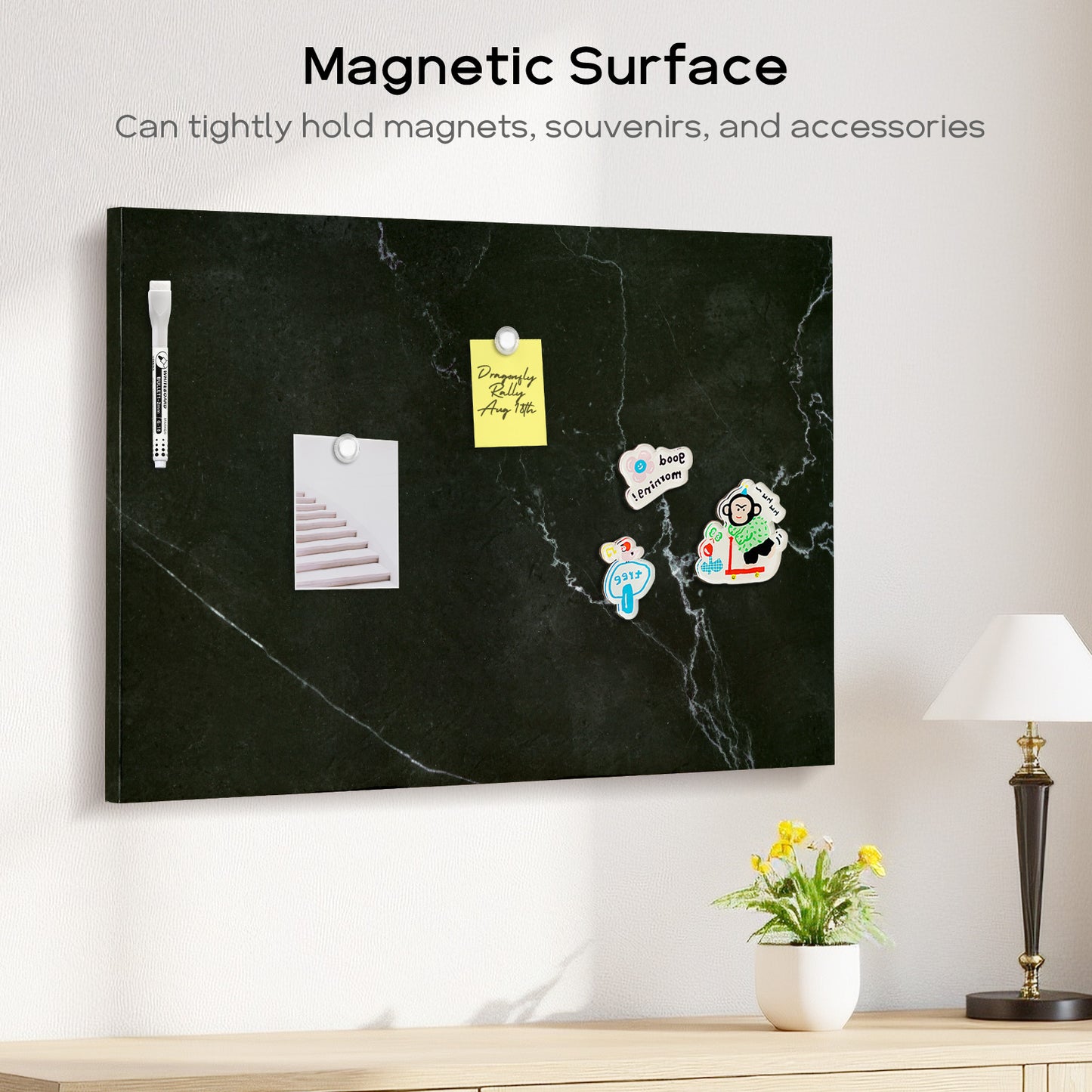 Magnetic Boards for Wall 18"x24" Black Marble Decorative White Board Magnetic Dry Erase Board