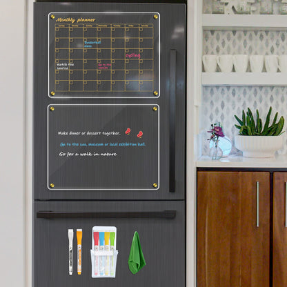 Acrylic Calendar for Fridge, 2 Pack 12"x16" Clear Fridge Calendar Monthly Clear Acrylic Plan Board