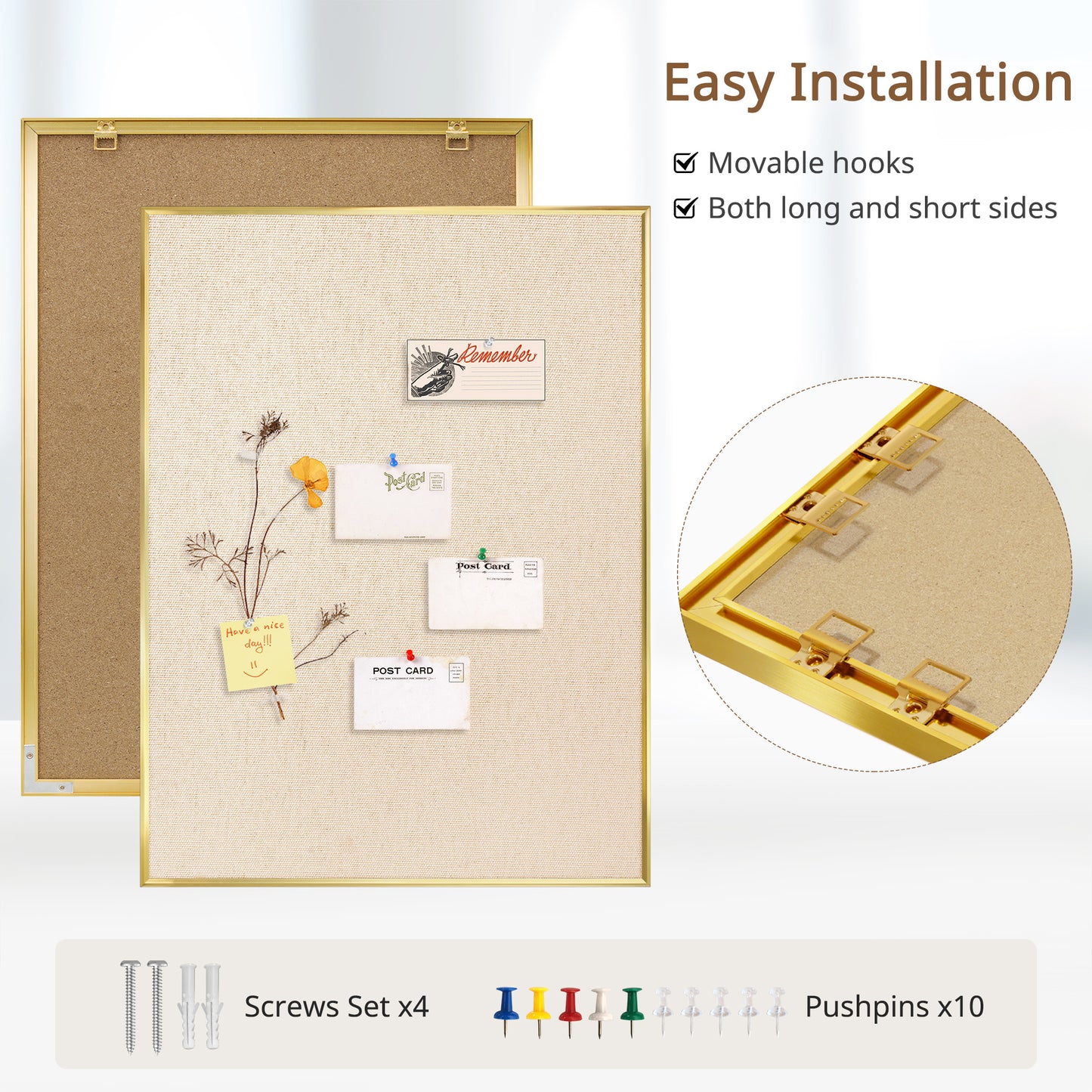 Bulletin Board with Linen Cork Board for Wall Poster Board, Beige