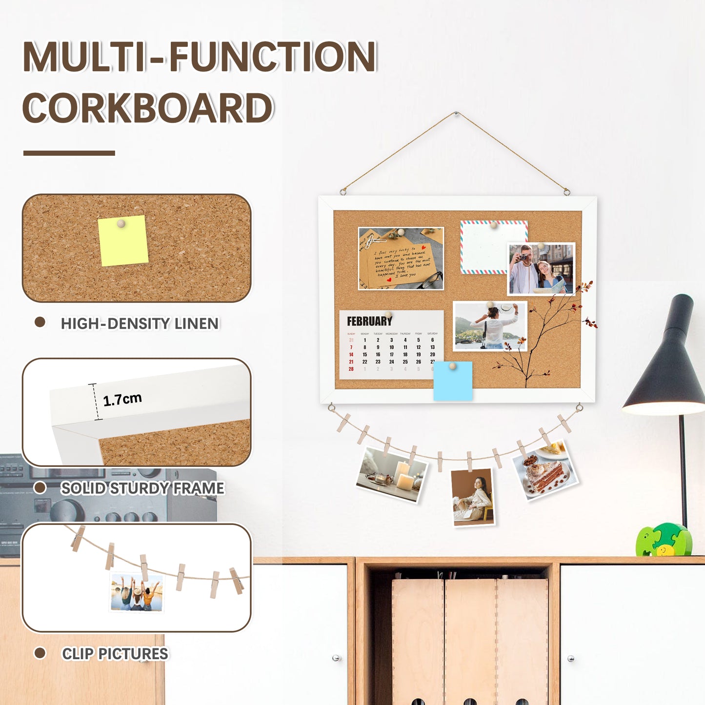 Cork Board Bulletin Board 16x12 Inches Wooden Frame Pin Board