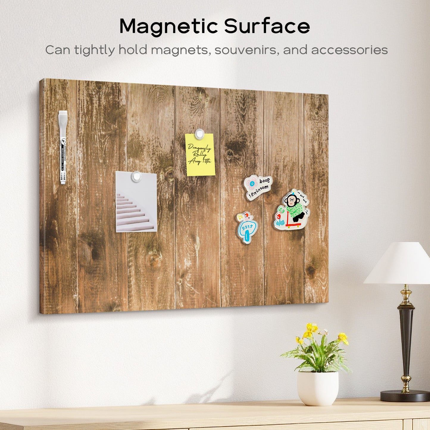 Magnetic Boards for Wall Dry Erase Board 18 x 24 inches Decorative White Board for Wall with Design Brown Wooden Planks