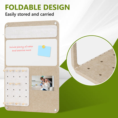 Felt Bulletin Board 24 x 16 In Foldable with Magnetic Whiteboard Dry Erase, Peg Board Acrylic Shelf, Vertical Latte