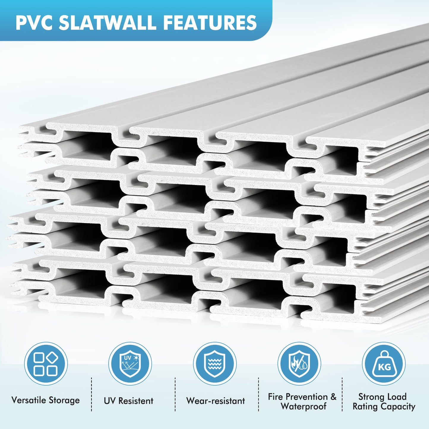 Slatwall Panels 8 ft x 4 ft Horizontal PVC Slatwall Easy Organizer Panels