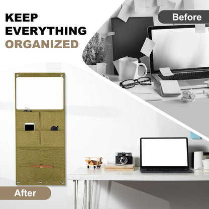 Wall Hanging Organizer Canvas with Whiteboards, Small Dry Erase White Board Wall Hanging Basket with Pockets