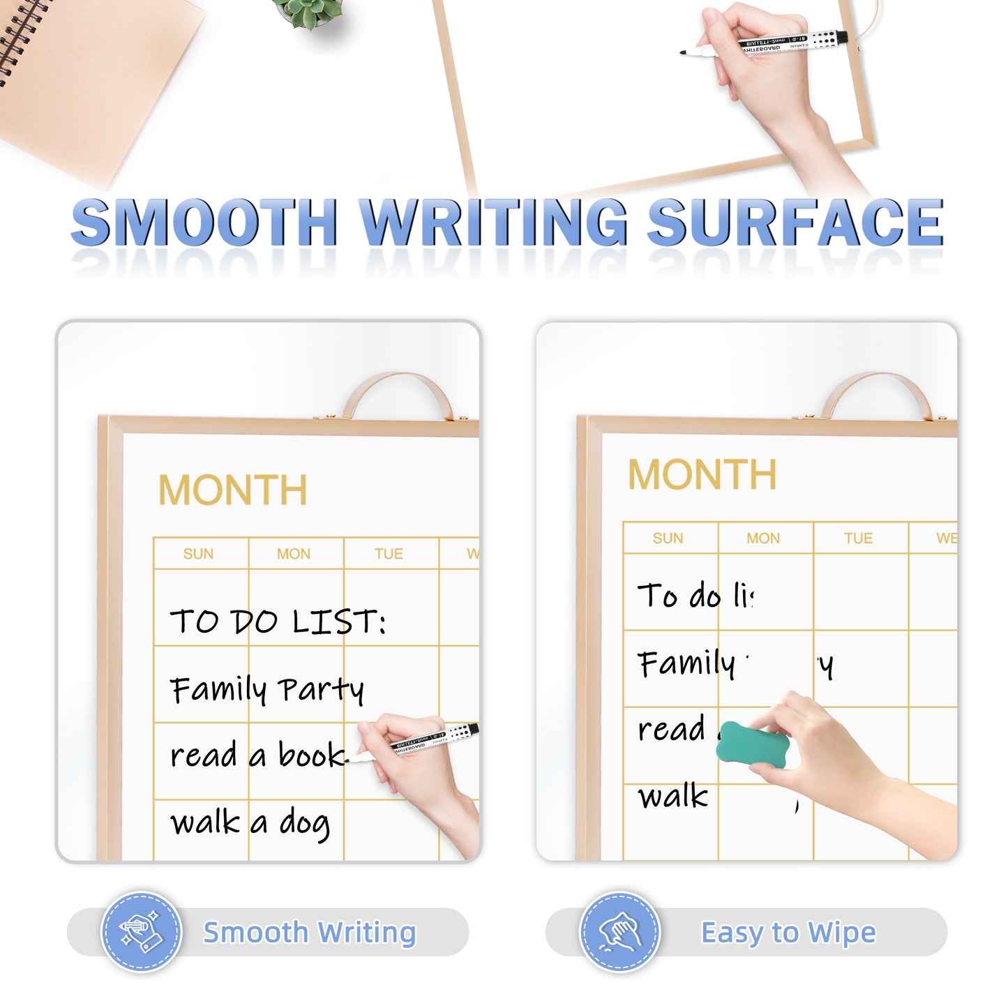 Magnetic Monthly Calendar Whiteboard, 16'' x 12'' Double Sided Dry Erase Calendar for Wall Office Home, Small Portable White Board Calendar
