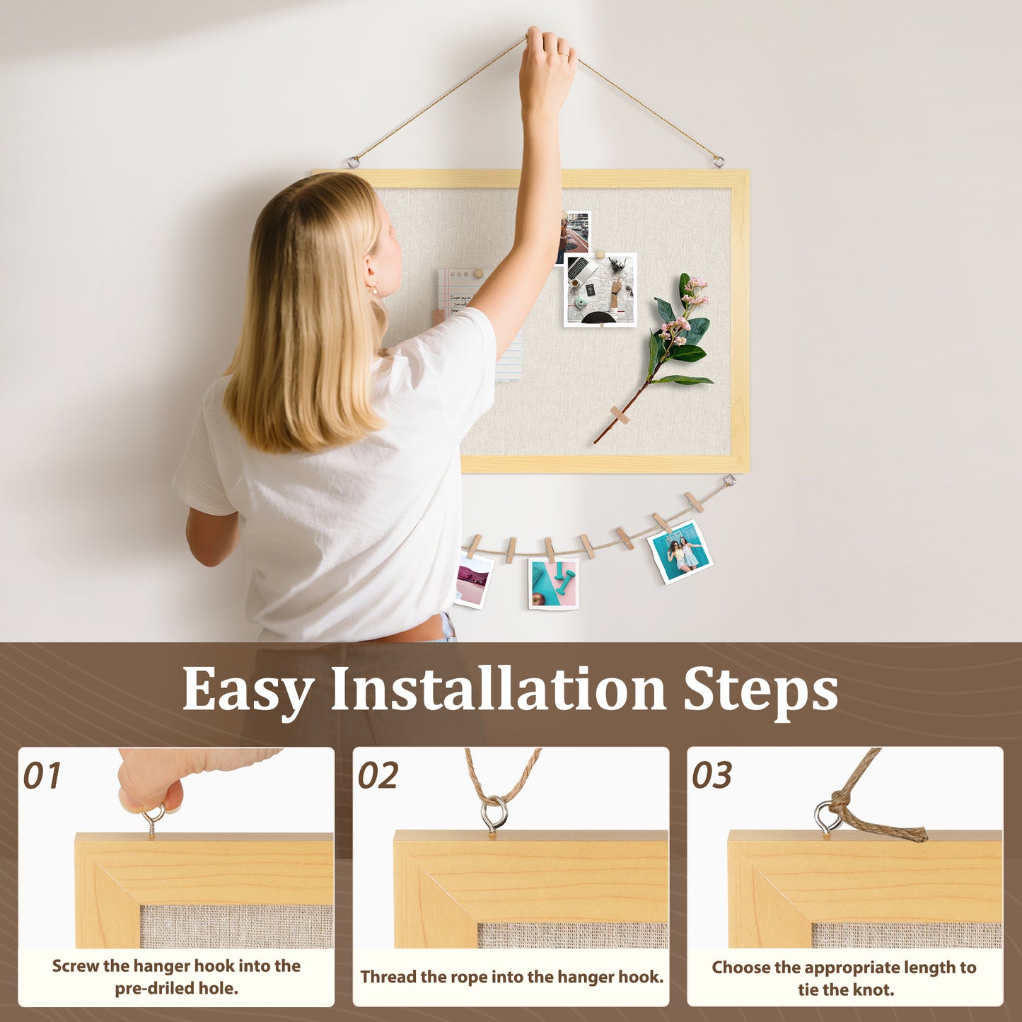 Bulletin Linen Board for Wall Bulletin Board 18"x 24" Double Sided Decorative Hanging Pin Board