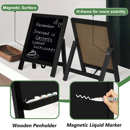 Small Tabletop Chalkboard Signs, 9.5" x 14" Magnetic Chalk Board with Stand Wood Frame-Black