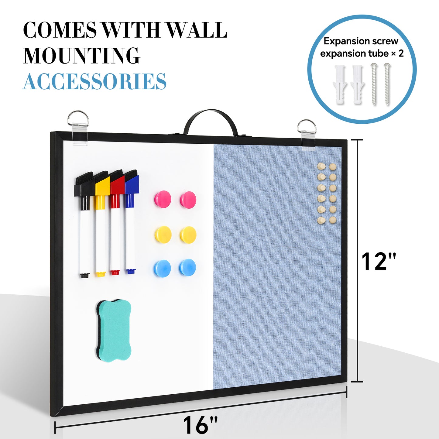Dry Erase Linen Board, 12"x16" Small Cork Board White Board Combination, Double-Sided Magnetic Bulletin Board for Wall, Vision Board with Markers and Magnets
