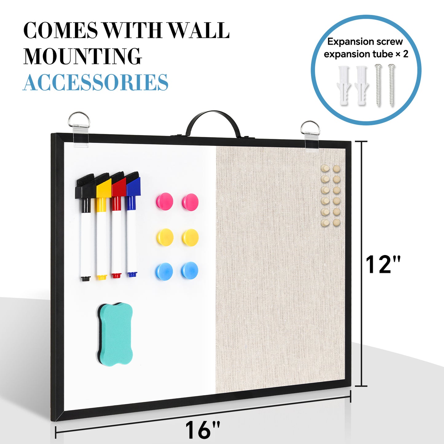 Dry Erase Linen Board, 12"x16" Small Cork Board White Board Combination, Double-Sided Magnetic Bulletin Board for Wall, Vision Board with Markers and Magnets