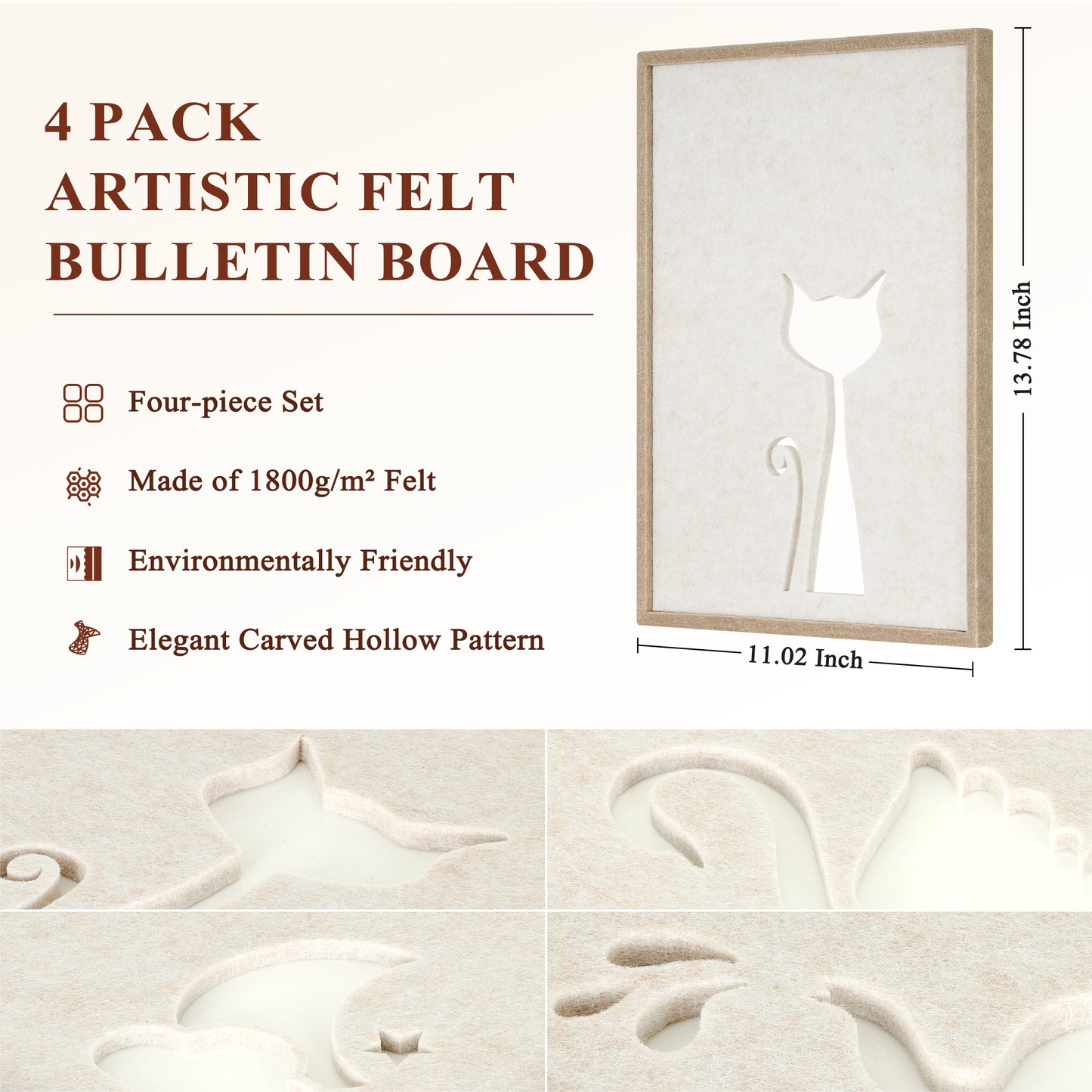 4 Pack Felt Fabric Art Crafts 11" x 14" Decorative Bulletin Board Photo Frames Felt Tiles for Wall Home and Office Decoration