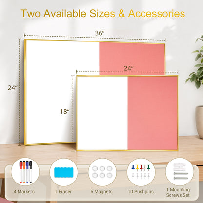 Linen Bulletin Board Whiteboard Combo 24"X18" Dry Erase Cork Board Combo Whiteboard