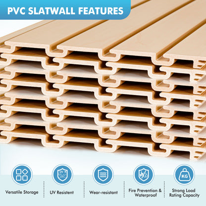 Slatwall Panels 4 ft x 8 ft Horizontal PVC Slatwall Easy Organizer Panels,48" H x 96" L - Pack of 8, Maple