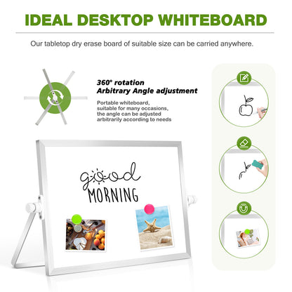 Small White Board with Stand, 12" x 8", Double-Sided with 8 Markers 8 Magnets 1 Eraser- Sliver