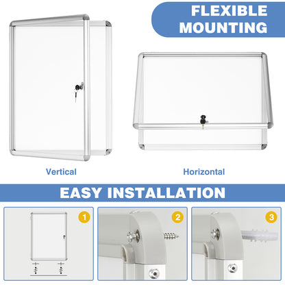 Lockable Notice Board 36"x24" Tamperproof Enclosed Display Board Whiteboard Cabinet, Sliver