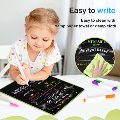 First and Last Day Chalkboard Signs, 14”x11” Double-Sided Reusable And Erasable Chalkboard