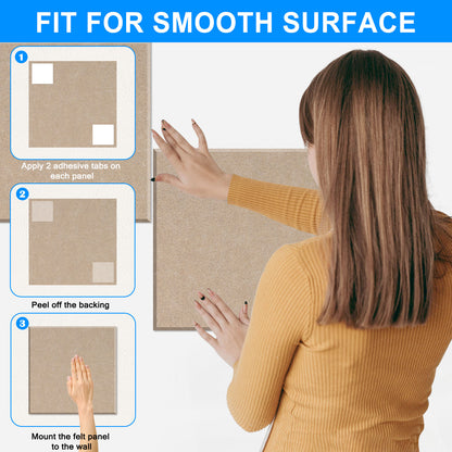 Bulletin Felt Board Pin Board 12 Pack Large Cork Board for Wall Felt Wall Tiles