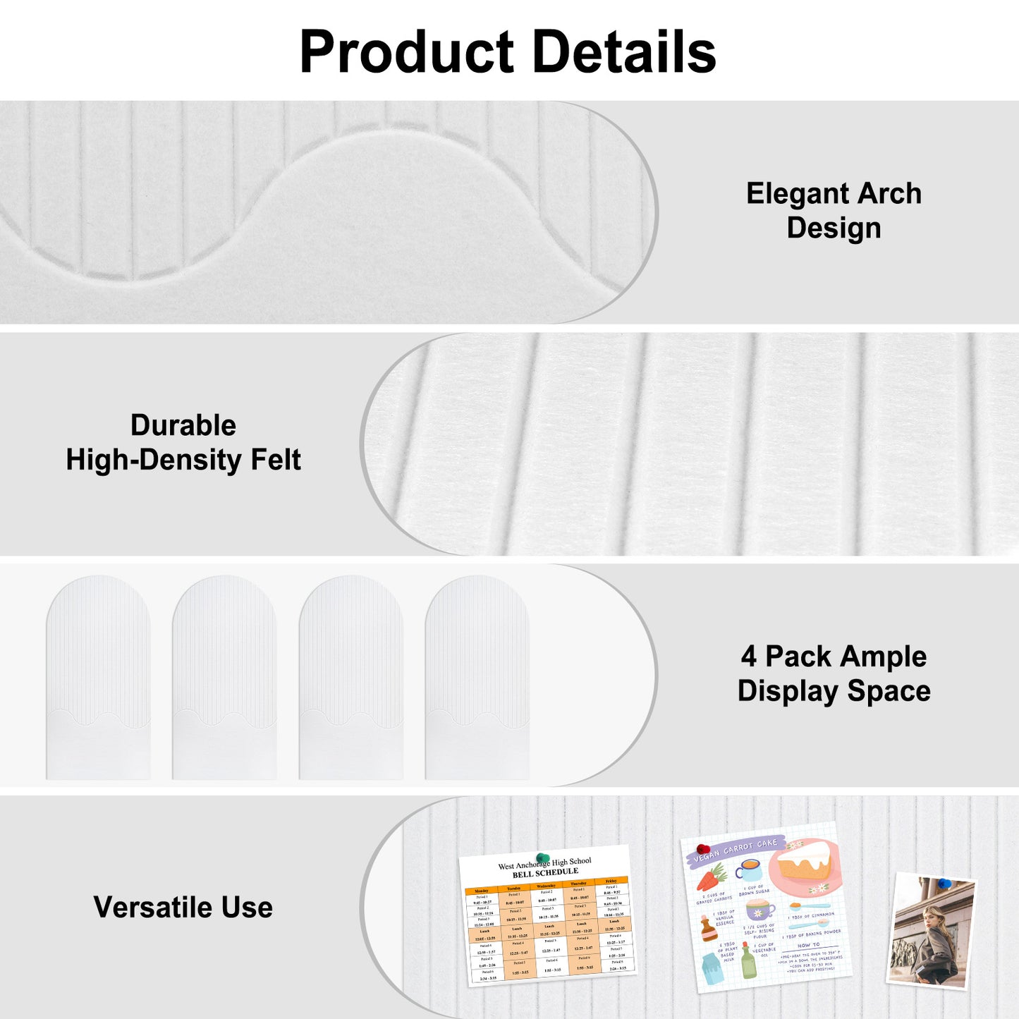 Felt Bulletin Board Push Pin Board Large Decorative Cork Boards for Walls Arch Decor Poster Board for Wall