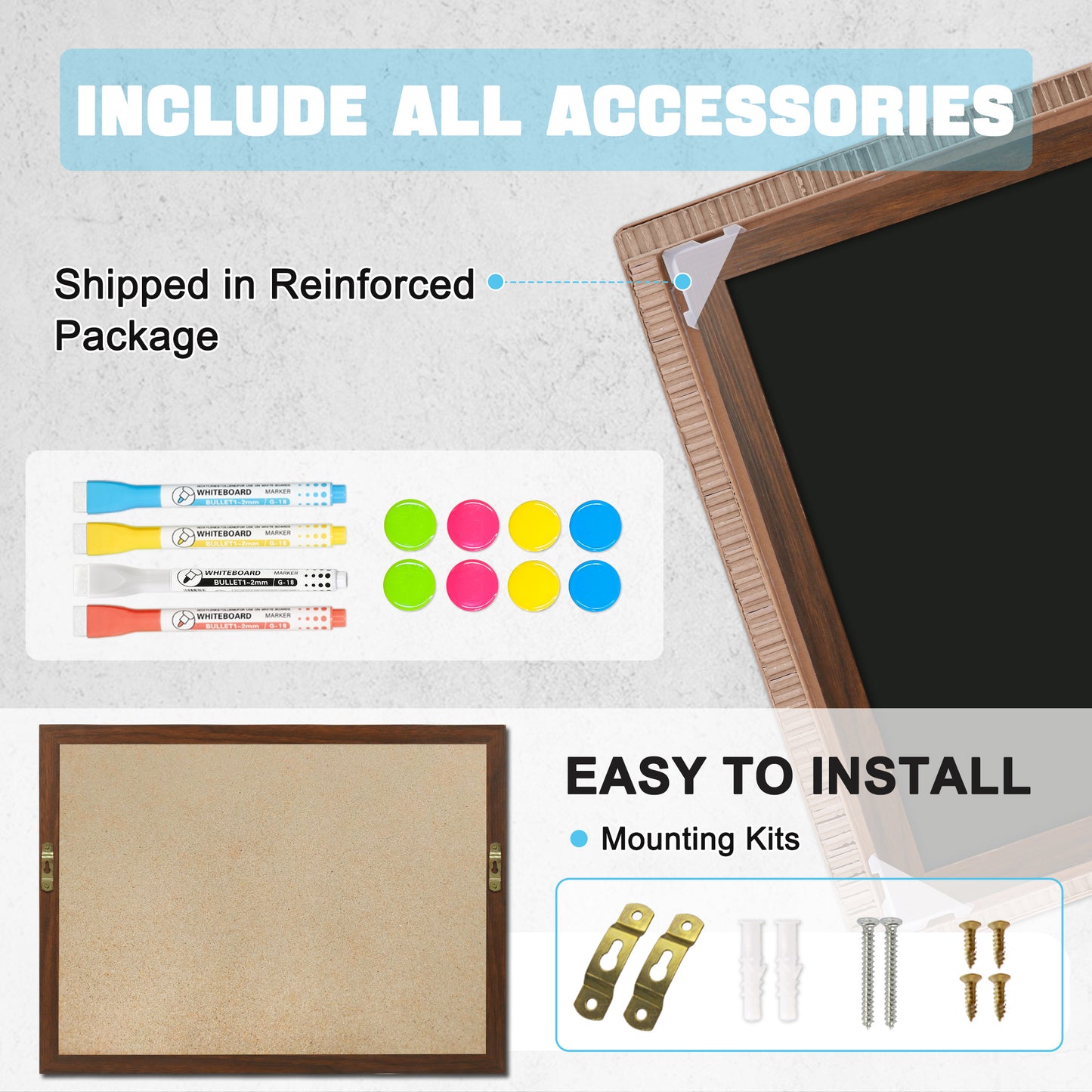 Chalkboard for Wall, Magnetic  Large Chalk Board Menu Board for Kitchen, 2 Markers 8 Magnets