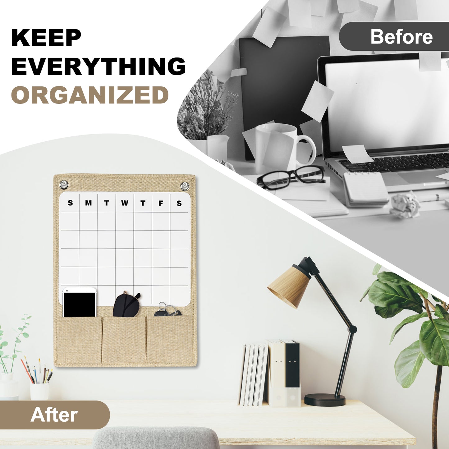 Wall Hanging Organizer Canvas with Whiteboards Small Dry Erase White Board Wall Hanging Basket with Pockets