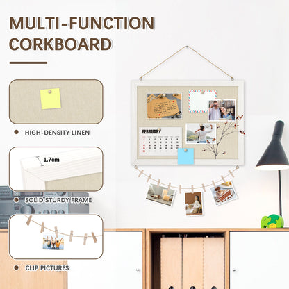 Linen Board 1-Pack 16''X 12'' Double-Sided, Wood Framed with 10 Pushpins, White