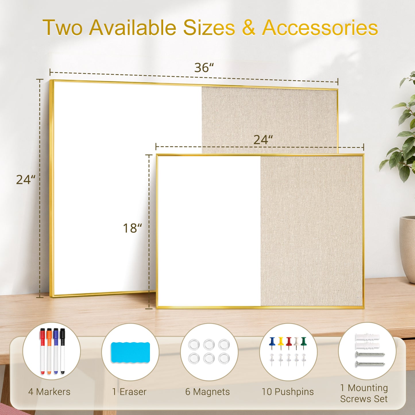 Linen Bulletin Board Whiteboard Combo 24"X18" Dry Erase Cork Board Combo Whiteboard with Beige Linen