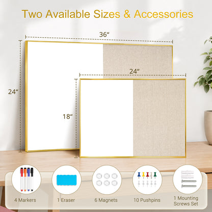 Linen Bulletin Board Whiteboard Combo 24"X18" Dry Erase Cork Board Combo Whiteboard with Beige Linen